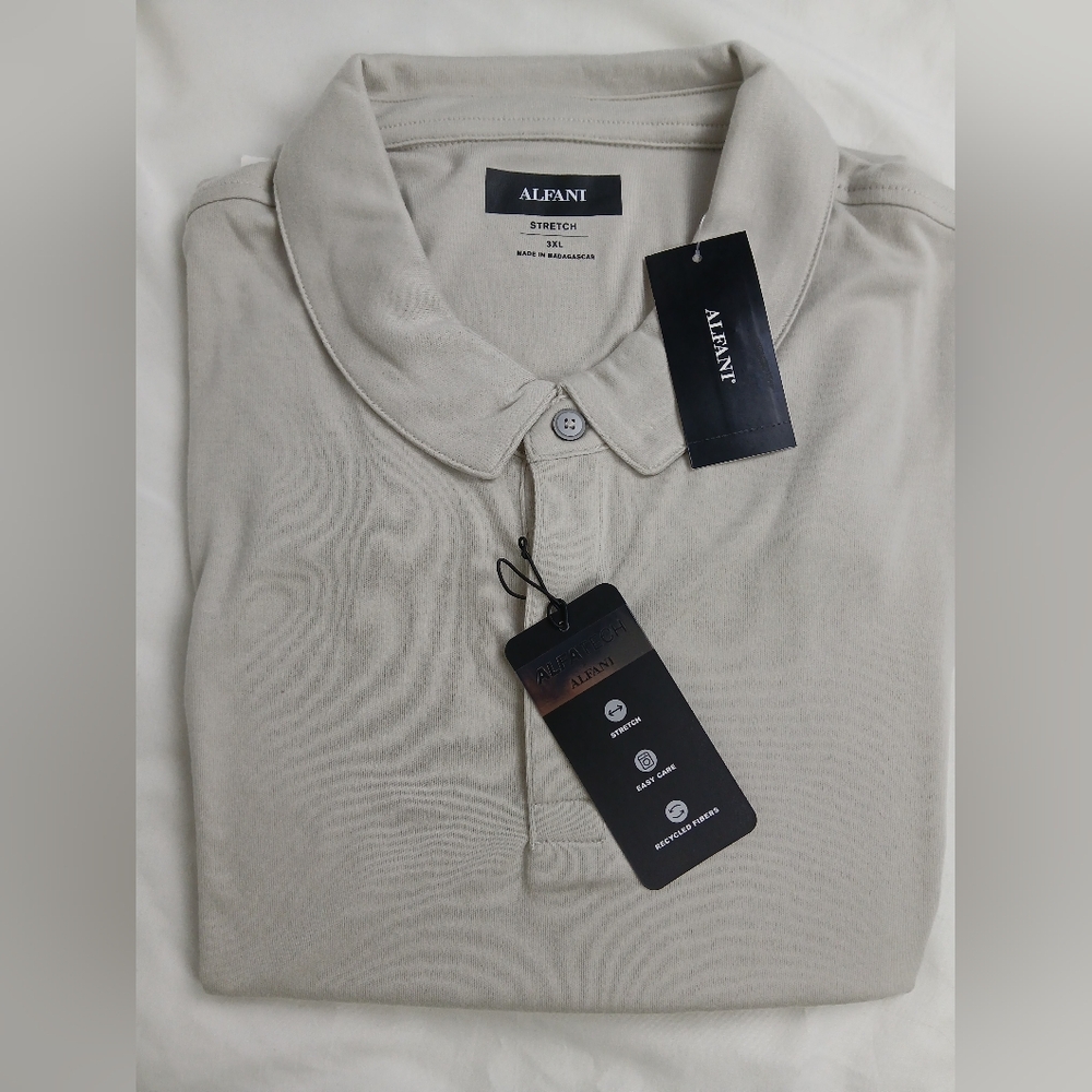 New Alfani Men's 3XL AlfaTech Stretch Solid Polo Shirt Pelican Brown Rice NWT